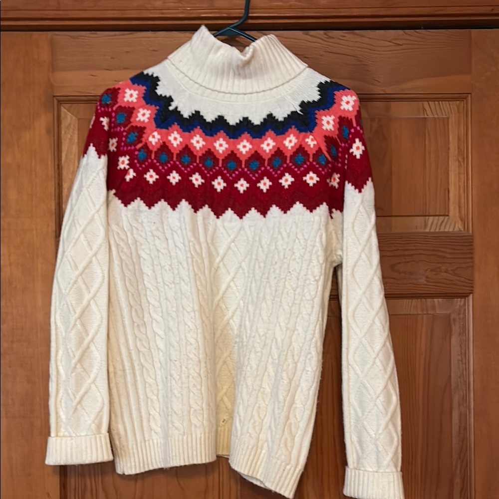 LOFT Red and Pink Cowl Turtleneck Sweater